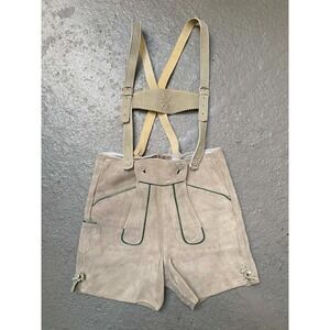 German Lederhosen Men 38 With Suspenders Grey Suede Leather Oktoberfest Shorts